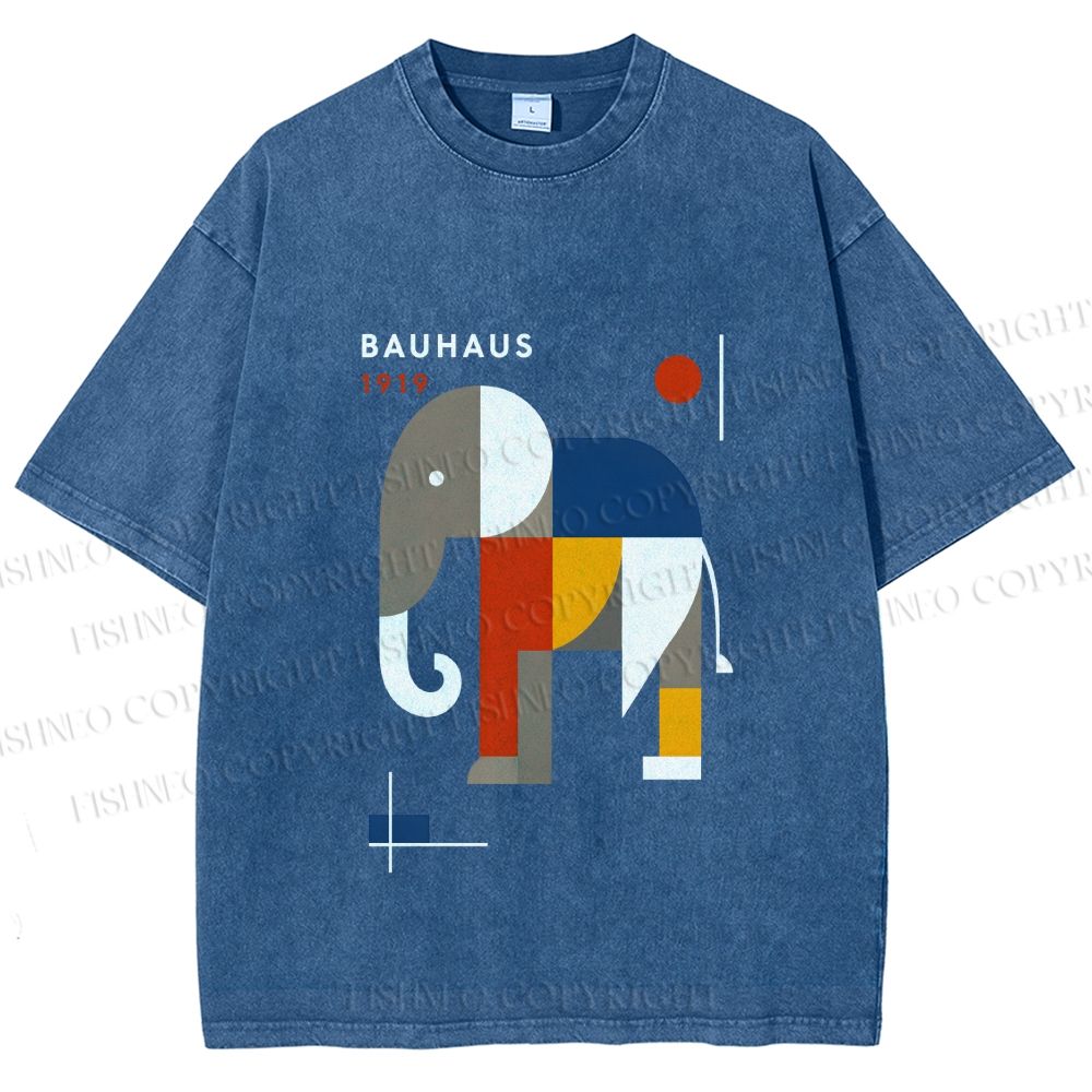 Unisex Bauhaus Elephant Printed Washed Tee