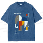 Unisex Bauhaus Elephant Printed Washed Tee