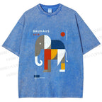 Unisex Bauhaus Elephant Printed Washed Tee