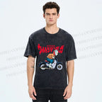 Unisex Ultraman And Motorcycles Printed Washed Tee