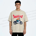 Unisex Ultraman And Motorcycles Printed Washed Tee