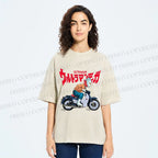Unisex Ultraman And Motorcycles Printed Washed Tee