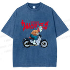 Unisex Ultraman And Motorcycles Printed Washed Tee