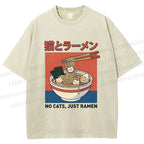 Unisex Cat Ramen Printed Washed Tee