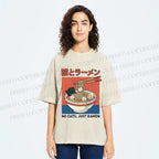 Unisex Cat Ramen Printed Washed Tee