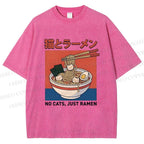 Unisex Cat Ramen Printed Washed Tee