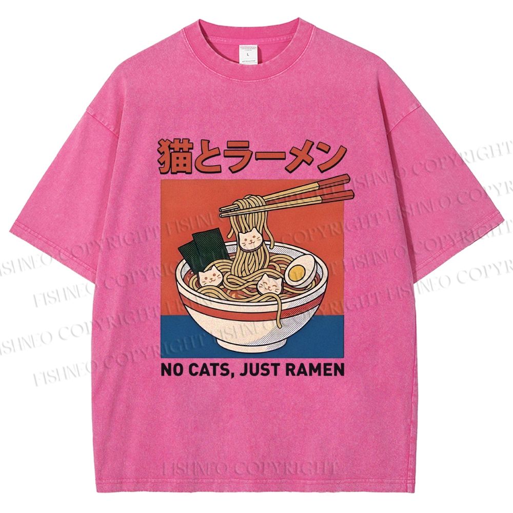 Unisex Cat Ramen Printed Washed Tee