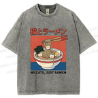 Unisex Cat Ramen Printed Washed Tee