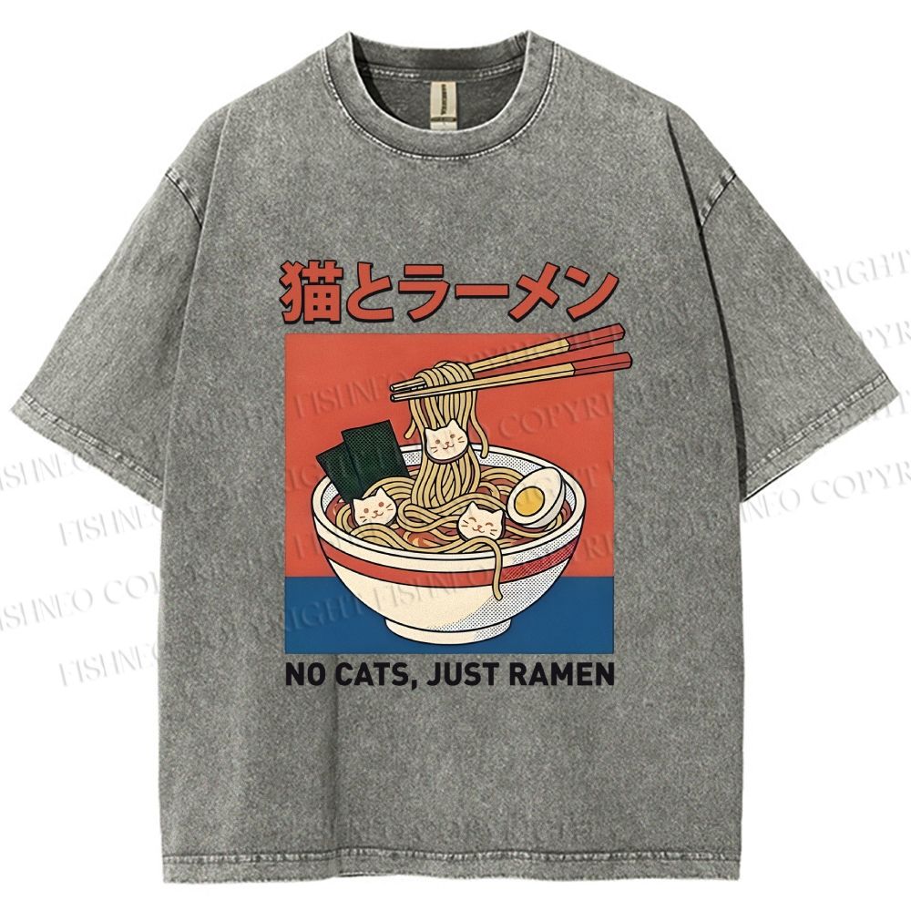 Unisex Cat Ramen Printed Washed Tee