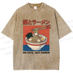 Unisex Cat Ramen Printed Washed Tee