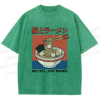 Unisex Cat Ramen Printed Washed Tee