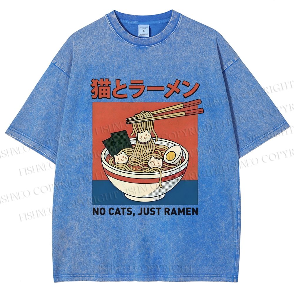 Unisex Cat Ramen Printed Washed Tee