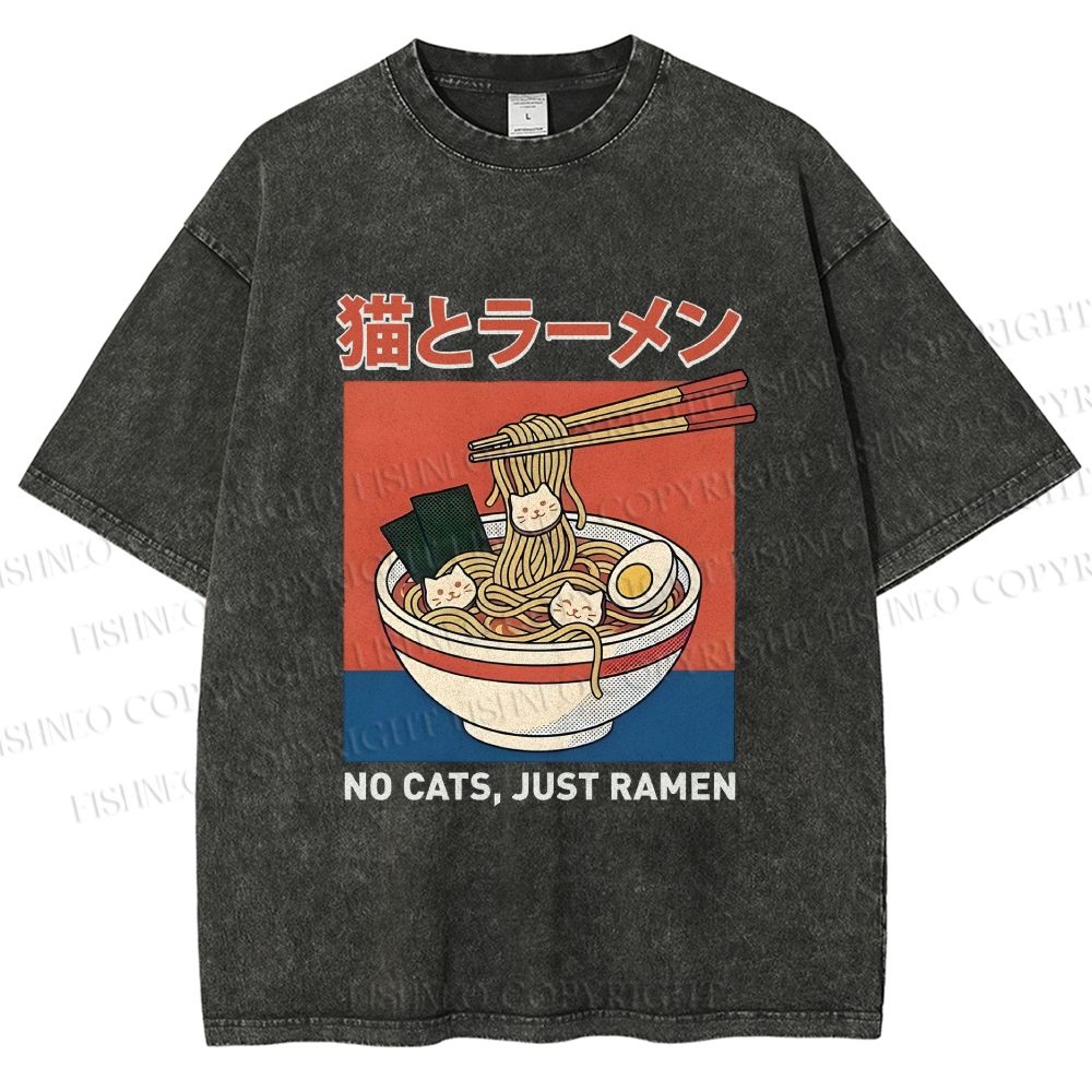 Unisex Cat Ramen Printed Washed Tee