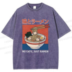 Unisex Cat Ramen Printed Washed Tee