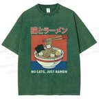 Unisex Cat Ramen Printed Washed Tee