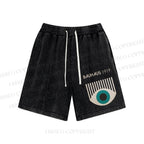 Unisex Bauhaus Geometric Eyes Washed Shorts