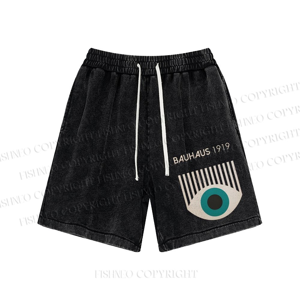 Unisex Bauhaus Geometric Eyes Washed Shorts
