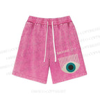 Unisex Bauhaus Geometric Eyes Washed Shorts