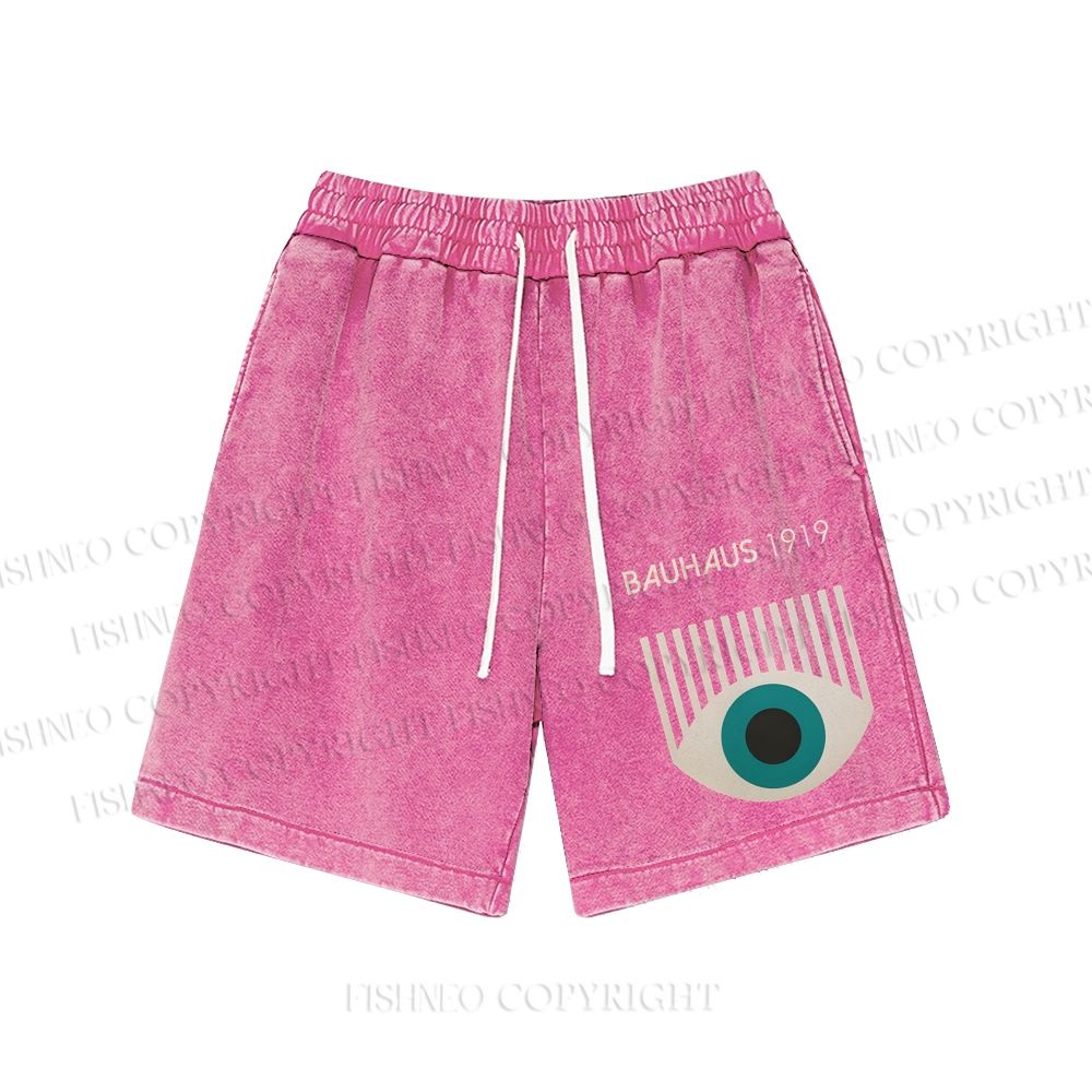 Unisex Bauhaus Geometric Eyes Washed Shorts