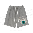 Unisex Bauhaus Geometric Eyes Washed Shorts