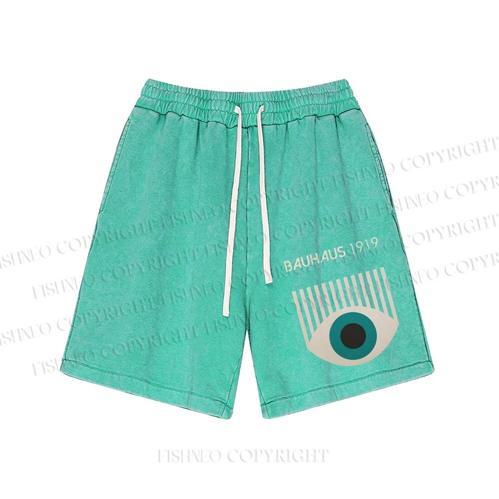 Unisex Bauhaus Geometric Eyes Washed Shorts