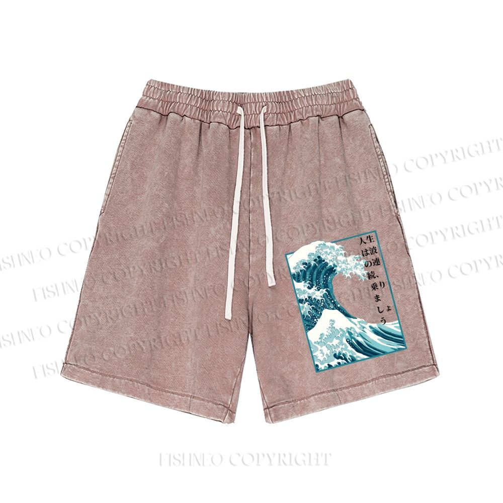 Unisex Wave off Kanagawa Washed Shorts