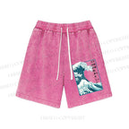 Unisex Wave off Kanagawa Washed Shorts