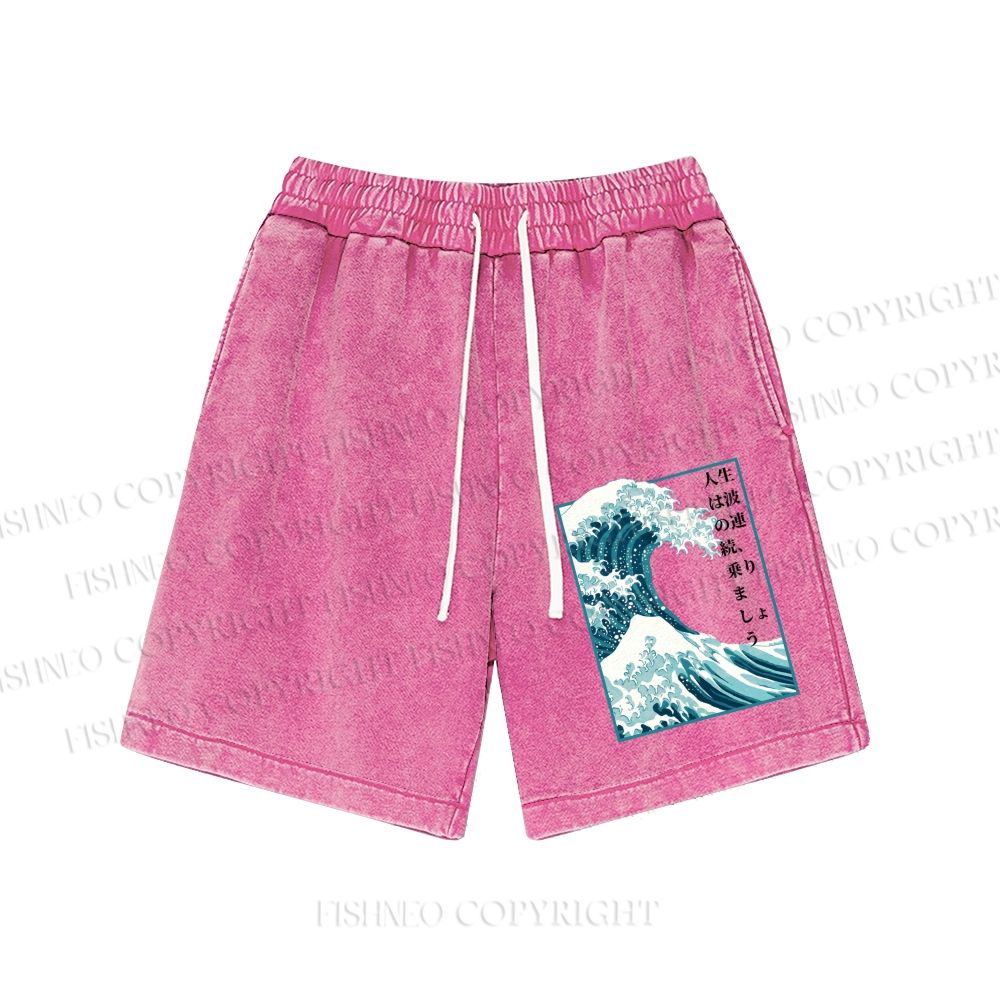 Unisex Wave off Kanagawa Washed Shorts