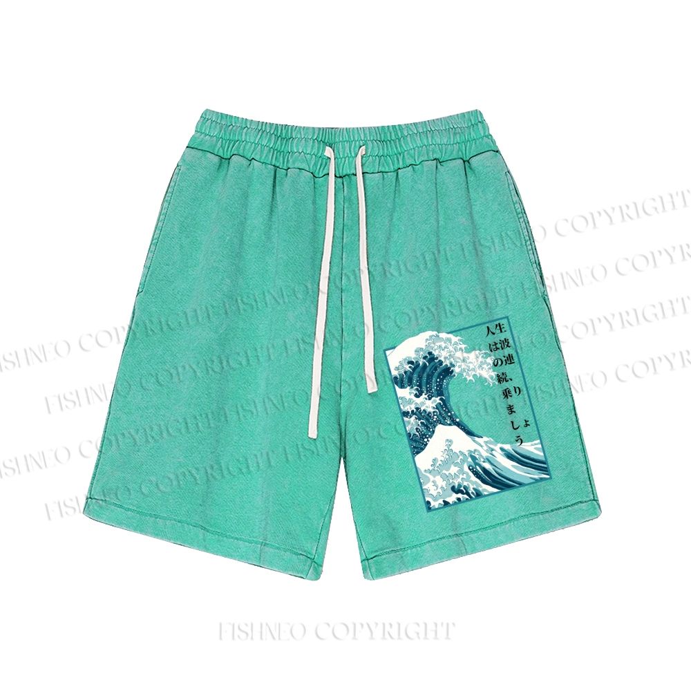 Unisex Wave off Kanagawa Washed Shorts