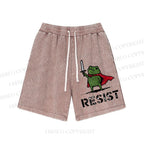 Unisex Resist Frog Printed Washed Shorts