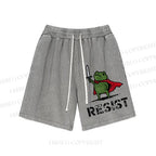Unisex Resist Frog Printed Washed Shorts