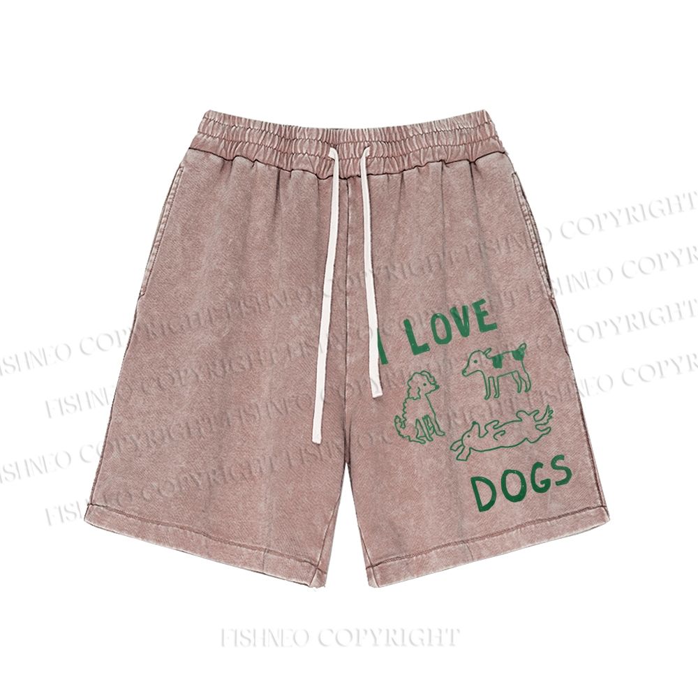 Unisex I Love Dogs Printed  Washed Shorts