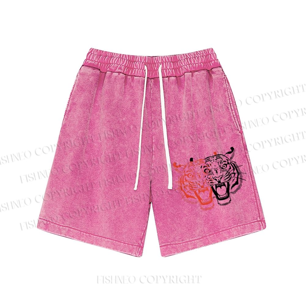 Unisex Patchwork Tiger Washed Shorts