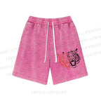 Unisex Patchwork Tiger Washed Shorts
