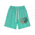 Unisex Patchwork Tiger Washed Shorts