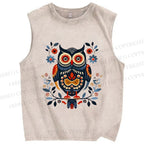 Unisex Ethnic Style Owl Printed Washed Tank Top