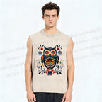 Unisex Ethnic Style Owl Printed Washed Tank Top