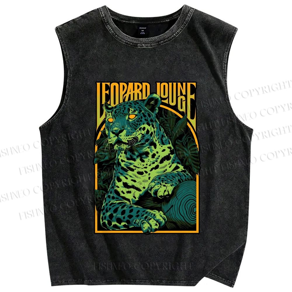 Unisex Green Panther Printed Washed Tank Top