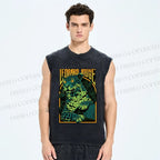 Unisex Green Panther Printed Washed Tank Top