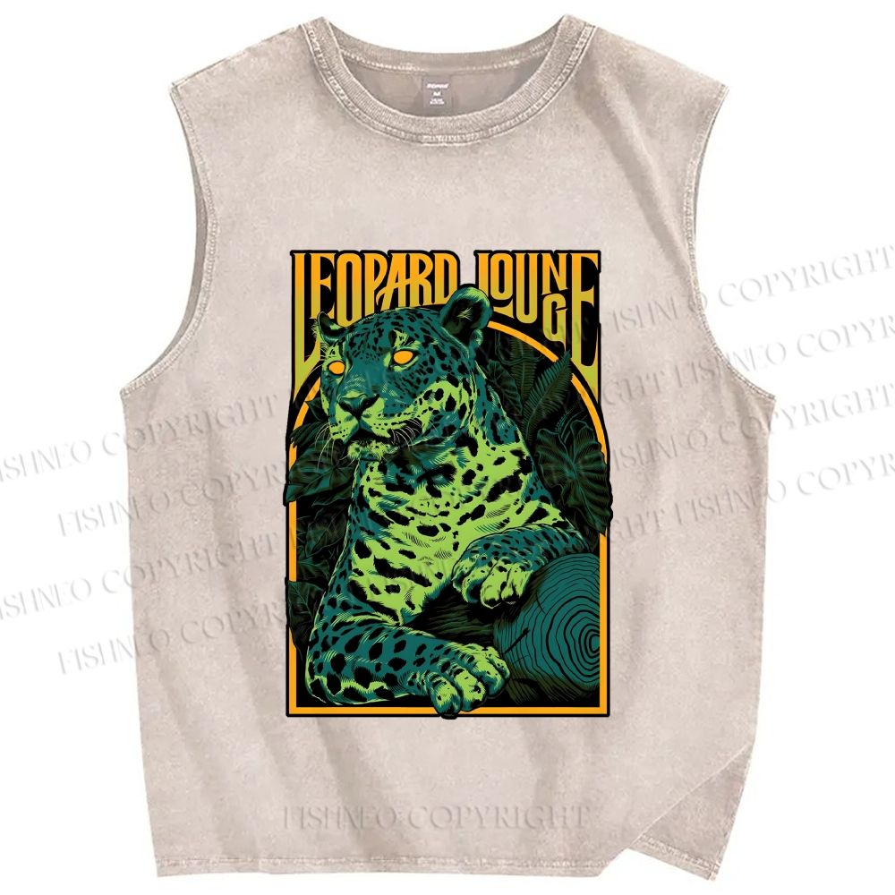 Unisex Green Panther Printed Washed Tank Top
