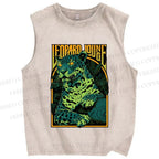 Unisex Green Panther Printed Washed Tank Top