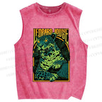 Unisex Green Panther Printed Washed Tank Top