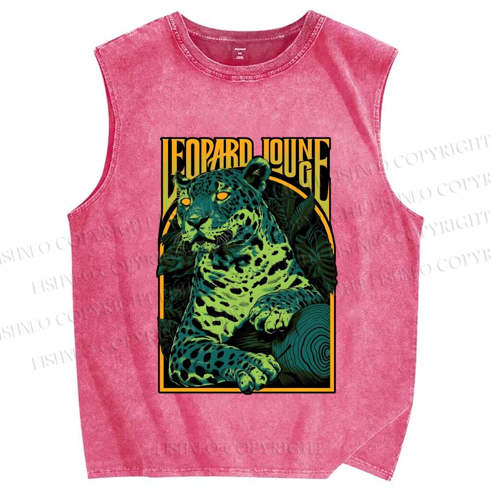 Unisex Green Panther Printed Washed Tank Top