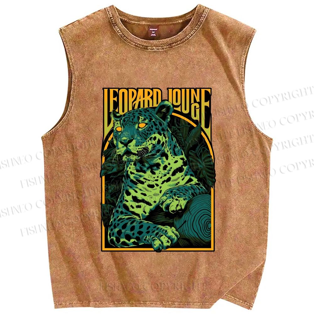 Unisex Green Panther Printed Washed Tank Top