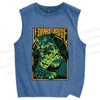 Unisex Green Panther Printed Washed Tank Top