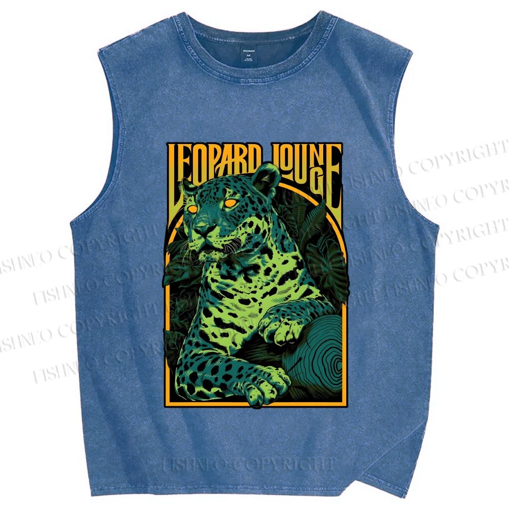 Unisex Green Panther Printed Washed Tank Top