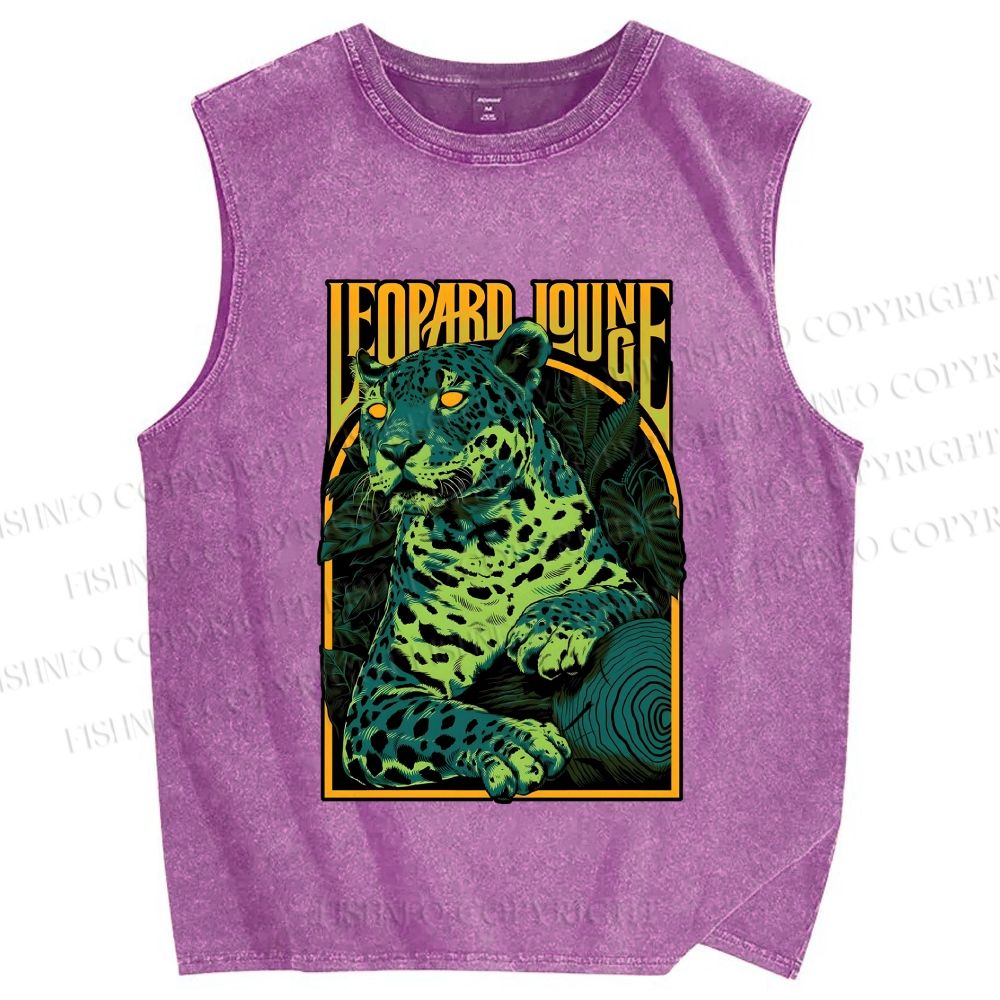 Unisex Green Panther Printed Washed Tank Top