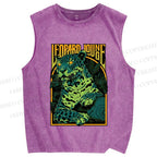 Unisex Green Panther Printed Washed Tank Top