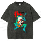 Unisex Vintage Japanese Frog Printed Washed Tee