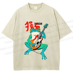 Unisex Vintage Japanese Frog Printed Washed Tee